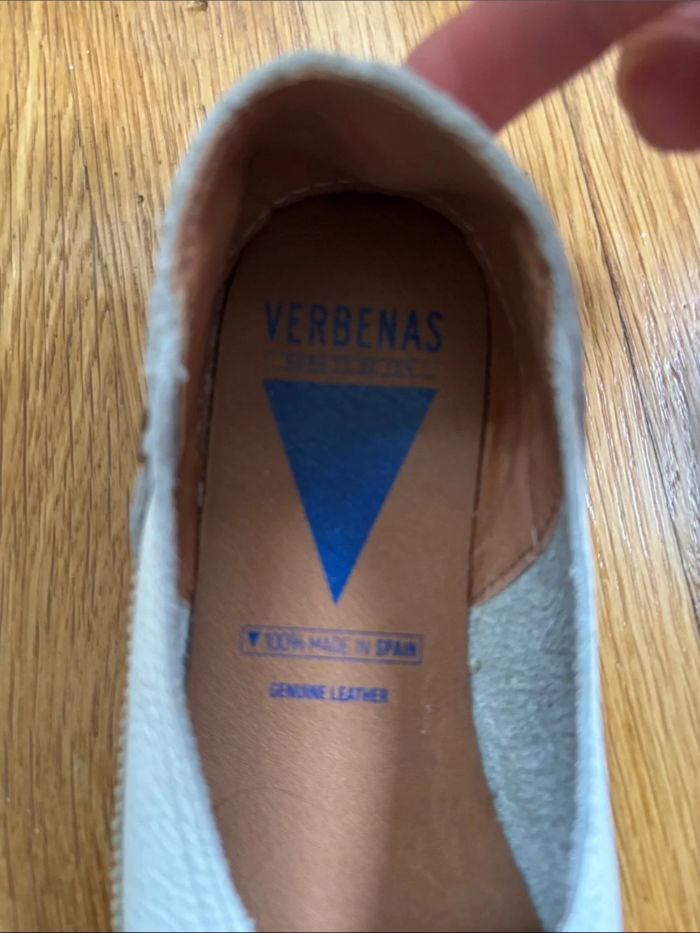 White Pebbled Leather Slip-On Flats with Neutral Trim by Verbenas - Picture 2 of 8